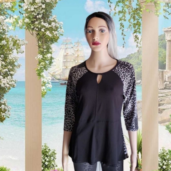 Susan Lawrence polkadot and cheetah print blouse size small - Picture 1 of 8